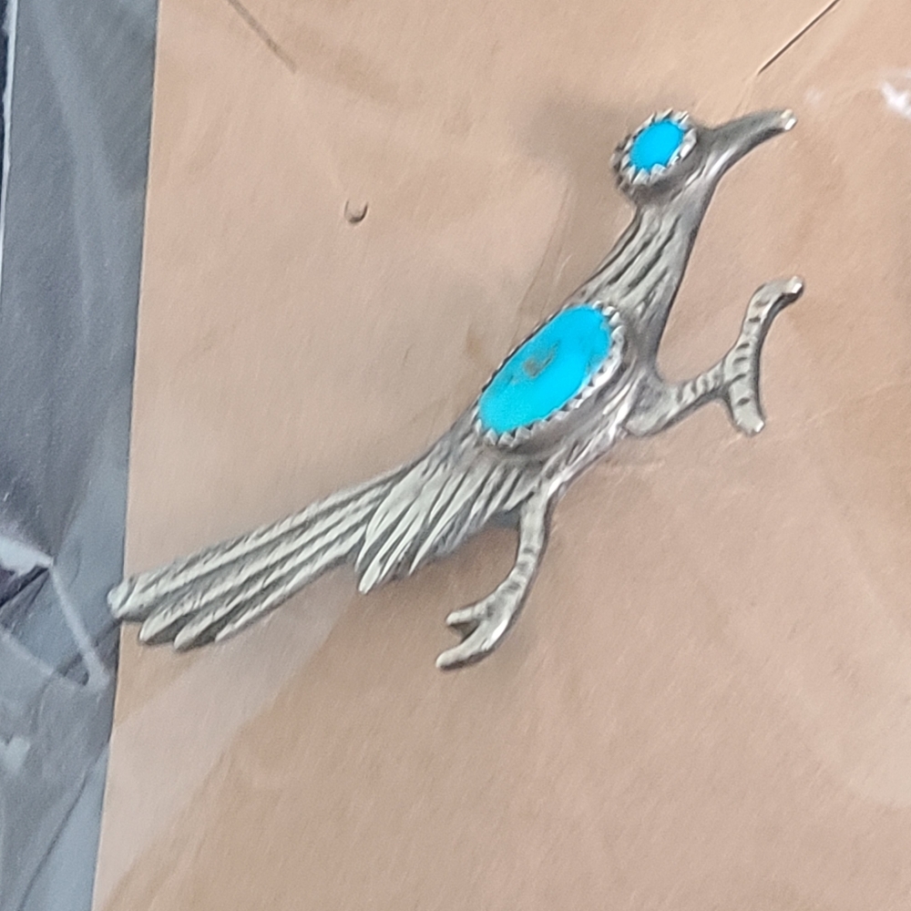 Vintage sterling silver and turquoise brooch